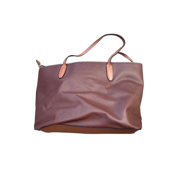 Brown Pebbled Leather Tote Bag Structured Carryall - Picture 1 of 6